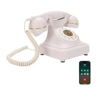 Plyisty Retro Bluetooth Landline Style Telephone, Wireless Smartphone Handset with Speakerphone, White Vintage Desk Phone & Music Player, USB Rechargeable