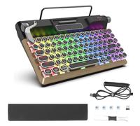 Plyisty Retro Mechanical Keyboard, Typewriter Style, Bluetooth 5.0, 84 Keys, Blue Switches, Punk Round Keycap, RGB Backlight, for PC/Laptop/Pad/Mac