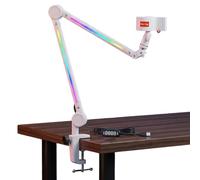 Plyisty RGB Boom Arm with 22 Color Modes, 180° Adjustable Rotatable Microphone Stand, Reinforced Base Holds 1KG, with 3/8 to 5/8 Adapter, for Studio Recording Podcast Gaming Streaming