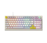 Plyisty RGB Mechanical Gaming Keyboard, 98 Key Hot Swappable Blue Switch with Dynamic Lighting Ergonomic Design for PC Computer Typing Work (Gray Beige Yellow)