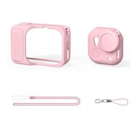 Plyisty Shockproof Silicone Protective Case for Action Camera with Lens Cap Neck Strap Precise Cutouts Anti Skid Patterns Mounting Holes (Pink)