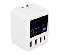 Plyisty USB Wall, 4 Port USB Travel Fast Load -LCD Display Automatically Corresponds to the Electricity for the Cell Phone (UK Plug)