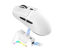Plyisty Wireless Gaming Mouse, with Magnetic RGB Charging Dock, Tri-Mode 2.4G/BT/Wired, 12000 DPI, 6 Programmable Buttons, Up to 70Hr Battery, 58.2g Lightweight (White)