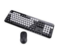 Plyisty Wireless Keyboard and Mouse Combo, Cute 104 Keys Typewriter Retro Round Keycaps Keyboard, 2.4GHz, for Computer PC Desktops Laptop (Black)