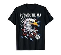 Plymouth MA Patriotic Eagle USA Flag Distressed Design T-Shirt