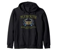 Plymouth Massachusetts Crab Since 1620 Olive Letters Zip Hoodie