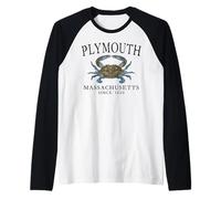 Plymouth Massachusetts Crab Town Since 1620 Black Letters Raglan Baseball Tee