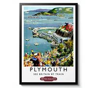 Plymouth Print, England Travel Poster, Vintage UK Railway Wall Art, Retro tourism Postcard Home Decor Gift Idea, Archival Matte, A2 (Print Only) - 59.4x42cm