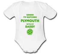 PLYMOUTH Shhhh! I'm watching with Daddy Mummy Grandad Unique Football Babygrow Cute Personalised Funny Baby Vest Grow Boys Girls Unisex Gift Babygrow Bodysuit ARGYLE