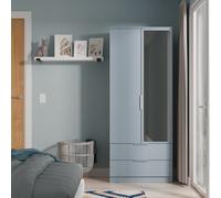 Plymouth Tall Mirror Wardrobe Light Blue 2 Doors 1 Shelf 2 Drawers 74cm
