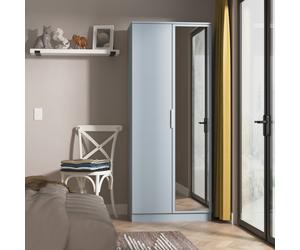 Plymouth Tall Mirror Wardrobe Light Blue 2 Doors 1 Shelf 74cm