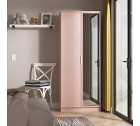 Plymouth Tall Mirror Wardrobe Pink 2 Doors 1 Shelf 74cm