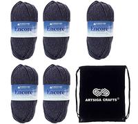 Plymouth Yarn for Knitting Encore Worsted Midnight Heather 6005, 5-Skeins (Same Dyelot, Total: 500 gr, 1000 yds), Medium Weight #4, 75% Acrylic/25% Wool Blend, with Project Bag