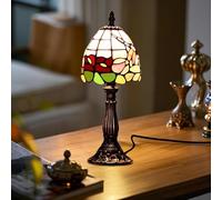 Plynvexa Tiffany Style Table Lamp Handmade Stained Glass Lamp with Dragonfly Flower Design Ideal for Bedroom Living Room Study Light