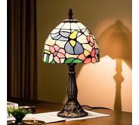 Plynvexa Tiffany Table Lamp Handmade Vintage Hummingbird Design Stained Glass Bedside Desk Lamp for Bedroom Living Room Office Retro Decor Atmosphere Light