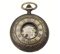 plyrmonth Bronze Colored Mechanical Hollow Pocket Watch, Classic Manual Winding, Roman Numeral Dial with Chain and Box, Unisex, Gift for Birthdays, Holidays, Anniversaries.