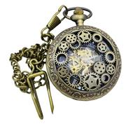 plyrmonth Bronze Colored Mechanical Hollow Pocket Watch with Roman Numerals dial, Chain and Box, Unisex, Gift for Birthdays, Holidays, Anniversaries, Bronze