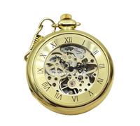 plyrmonth Gold Mechanical Pocket Watch, Classic Manual Winding with Chain Pocket Watch, Hollowed Out Roman Numeral Dial, Unisex, Birthday Gift., Gold, Retro