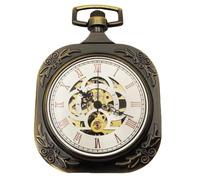 plyrmonth Men's Antique Bronze Mechanical, Uncovered Design Square Pocket Watch, Classic Manual Winding Automatic Pocket Watch, with Chain Suitable for Matching Various Clothes, Very Meaningful Gift.