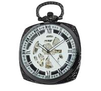 plyrmonth Men's Retro Black Mechanical, Uncovered Square Pocket Watch, Classic Manual Winding Automatic Pocket Watch, with Chain Suitable for Matching Various Clothes, Very Meaningful Gift.
