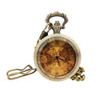 plyrmonth Tea Colored Glass Double Earth Pattern Pocket Watch, Unisex Casual Quartz Retro Pocket Watch, Christmas, Birthday, A Thoughtful Gift for Friends and Partners.
