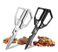 Plys Kitchen Scissors Set 2PCS: Stainless Steel Meat Cutting Shear for Food, Chicken, Poultry, Fish, and Vegetable, Black and Silver