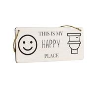 Plywood Hanging Bathroom Sign - Reads 'This is My Happy Place' - Humorous Idea for Home, Family, Mum, Dad, Grandparents, Son, Daughter, Brother, Sister (smlsgn-ha23-toilhap)