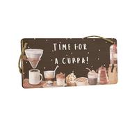 Plywood Hanging Sign - Full Colour Coffee Theme Design! A Perfect Novelty Idea for Home Decor, Idea for Her/Him, Coffee Lover. Features 'Time for a Cuppa'. (smlsgn-ds23-timecup)