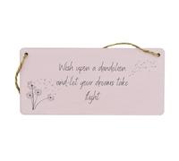 Plywood Hanging Sign - Reads 'Wish Upon a Dandelion and Let Your Dreams Take Flight' - Inspirational and Motivational Home Décor - Living Room Decoration - Full Colour