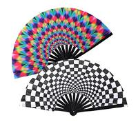 Plzoslly 2 PCS Large Folding Fan Bamboo Folding Hand Fan, Rave Fan Clack Folding Hand Fan Chinese/Japanese Nylon-Cloth Folding Fan for Festival, Dance, Performance, Party, Gift, Decoration(Type A)