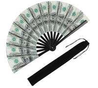 Plzoslly Large Folding Hand Rave Fan for Men/Women, Popping Fan for Line Dancing, Decorative Folding Hand Fan for Boots On The Ground, Festival, Gift, Home Decorations(Dollar)