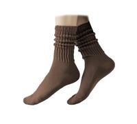 PLZSITDOWN Women Slouch Socks Knit Mid Calf Rib Tube Scrunchy Slouchy Crew Socks, Dark Cofffee, One size