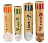 PM Company 512 Pcs Preformed Coin Wrappers Rolls - Assorted Heavy Duty Rolls Wrappers for Quarters, Pennies, Nickels, and Dimes
