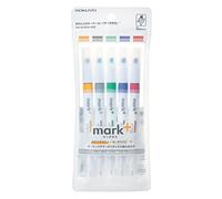 KOKUYO 2-Way Vivid Highlighter 5 Colors Set. Mark+ Dual Tips Markers, Quick Dry Chisel Fine Tip 5 Pack of Gold, Gray, Light Green, Navy, Red. Japan Import (PM-MT200-5S2)