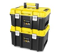 PM PERFORMOTOR 2pcs Tool Boxes Set - Lockable Organizer Storage Portable Toolbox with Removable Tray for Workshop Garage & Household, Large Capacity, Yellow,PM-TOL-BX2-YL