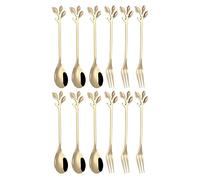 Pmandgk 12Pcs Dessert Spoon and Fork Set Stainless Steel Mixing Spoon Cake Forks for Fruit