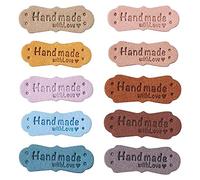 Pmandgk 50Pcs PU Leather Labels Tags for Handmade DIY Hats Bags Hand Made with Love Label for Clothes Sewing Tags Accessories