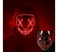 PMB Halloween Mask LED Light Up Purge Style - Neon Scary Mask with 3 Flashing Modes, Battery Powered, Adjustable Strap for Men Women Kids, Glow Party Cosplay Costume (Bright Red)