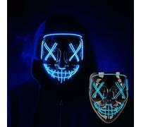 PMB Halloween Mask LED Light Up Purge Style - Neon Scary Mask with 3 Flashing Modes, Battery Powered, Adjustable Strap for Men Women Kids, Glow Party Cosplay Costume (Blue)