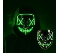 PMB Halloween Mask LED Light Up Purge Style - Neon Scary Mask with 3 Flashing Modes, Battery Powered, Adjustable Strap for Men Women Kids, Glow Party Cosplay Costume (Green)