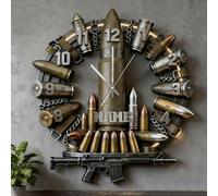Pmcbneu Personalized 2D Flat Gun Bullet Wall Clock Custom Name Bullet Theme Hanging Clock Gun Wall Sign for Bedroom Living Room Man Cave Decor Soldier Gift for Men Women Military