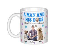 Pmcbneu Personalized A Bond That Can't Be Broken Tea Coffee Cup Custom A Men and His Dog Portrait Name Mug All Over Print with Dog Paw Mug Memorial Pet Lovers Cup Gift for Men Birthday Anniversary