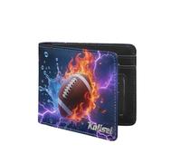 Pmcbneu Personalized Fire Football Leather Wallet Custom Name Football Player Wallet 2D Print Sport Travel Billfold Wallets Sport Lover Gift for Women Men Son Daughter Fathers Day Christmas Birthday