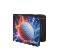 Pmcbneu Personalized Fire Golf Leather Wallet Custom Name Golfer Wallet 2D Print Sport Travel Billfold Wallets Sport Lover Gift for Women Men Son Daughter Fathers Day Christmas Birthday