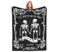 Pmcbneu Personalized Halloween Gothic Skeleton Blanket Custom Couple Skull Throw Blanket with Name Till Death Do Us Part Spooky Skeleton Blankets Gifts for Wedding Valentines Day Birthday,05