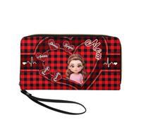 Pmcbneu Personalized Mom's Little Sweethearts Long Wristlet Wallet Custom Kid Name Mom Portrait Mothers Day Large Capacity Plaid Pattern Long Wallet Loving Birthday Gift for Mother Grandmother