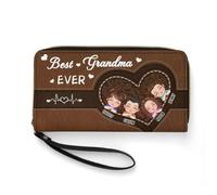 Pmcbneu Personalized Mothers Day Large Capacity Women Long Wallet Custom Family Portraits Names Best Grandma Ever Leather Zipper Long Wallet Gift for Birthday Valentines for Mother Nana Grandmother