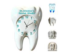 Pmcbneu Personalized Tooth Wall Clock for Dental Office Custom Name Dentisit Acrylic/Wood Hanging Clock 2D Flat Printing Teeth Dentist Decor Wall Sign Hygienist Dental Assistant Dentist Gifts