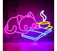 PMCVYH Cat Reading Book Neon Sign for Wall Decor, Cute Cat Led Signs for Library, USB Dimmable Neon Lights for Classroom Reading Cafe Corner Bedroom Study Room Home Book Club Motivational Wall Art