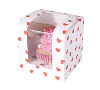 PME Cake Valentines Treat Boxes | Love Hearts (Pack of 4), Red With Clear Window